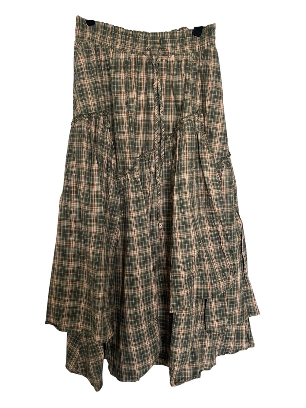 Boho Scarlet Darkness Fairy Fall Plaid Tiered Maxi Skirt